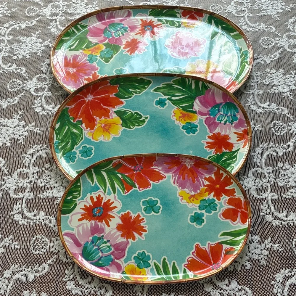 Sur La Table Hawaiian Hibiscus Melamine Oval Platter Set